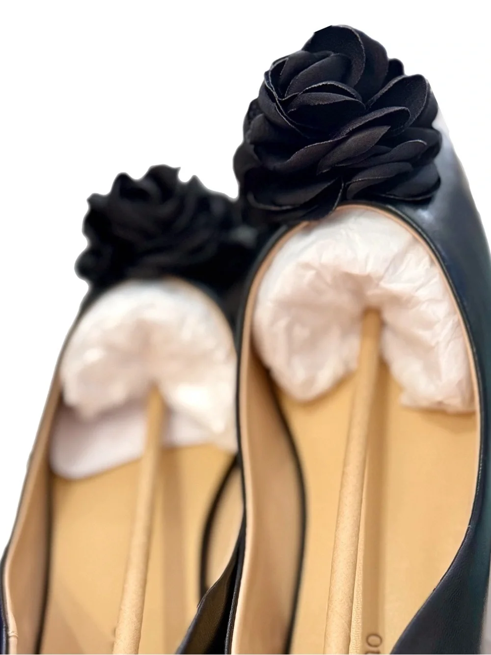 NIB C. Pavarano Black Floral Square Toe Leather Ballet Flats Size 7.5 (38)